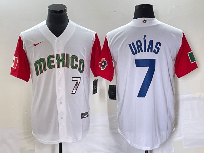 Men 2023 World Cub Mexico #7 Urias White blue Nike MLB Jersey1